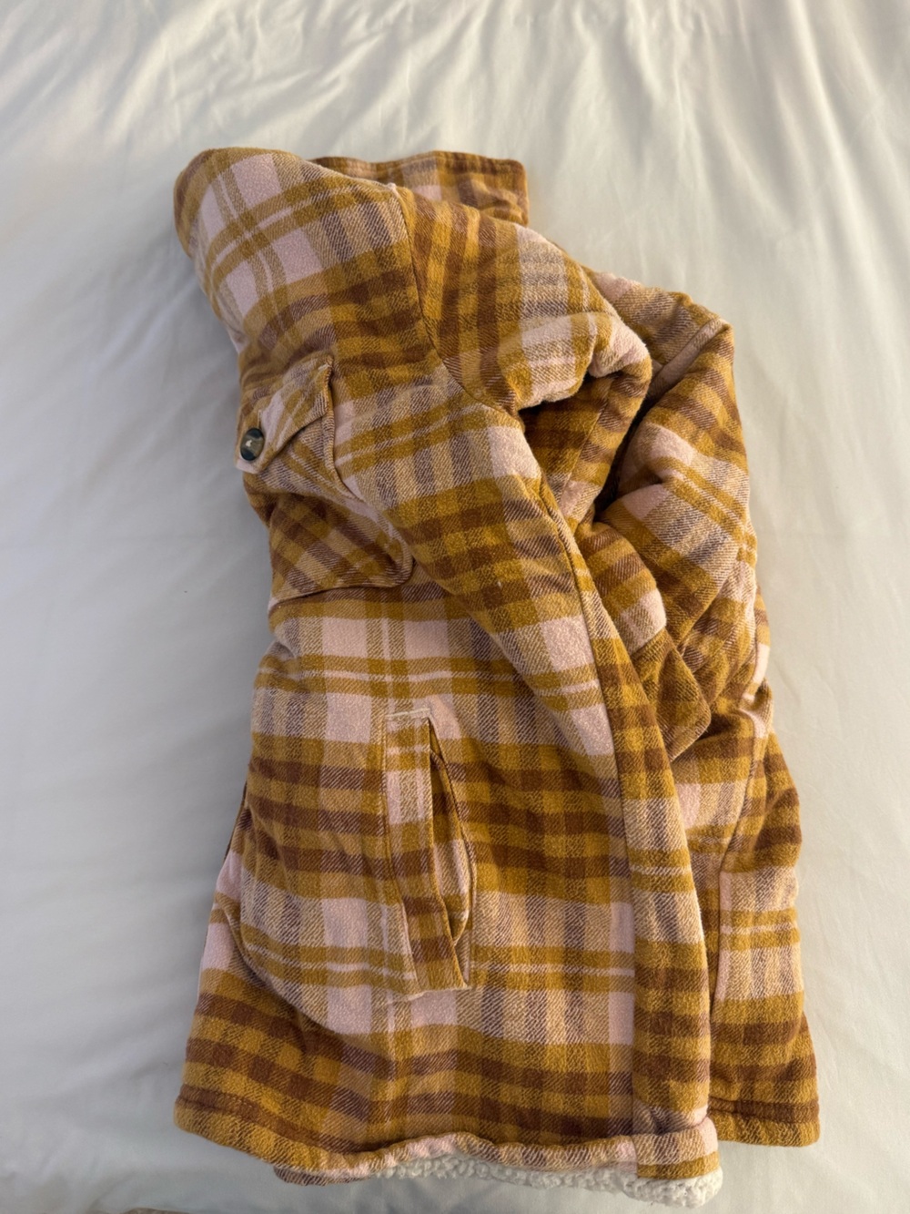Aerie Plaid Teddy Jacket in Pink and Brown - Picture 3 of 5